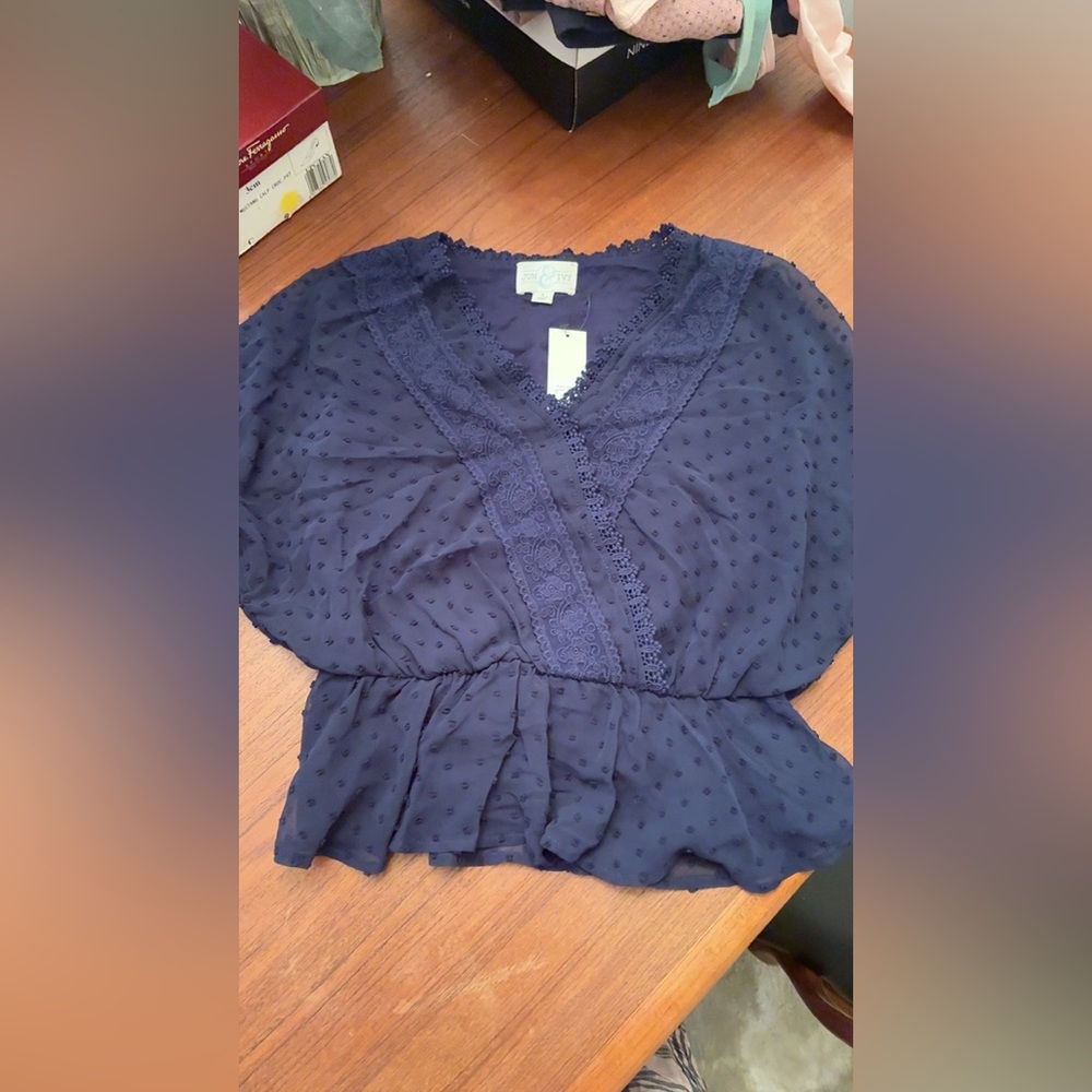 Francesca's Collections Deep Blue Lace Blouse